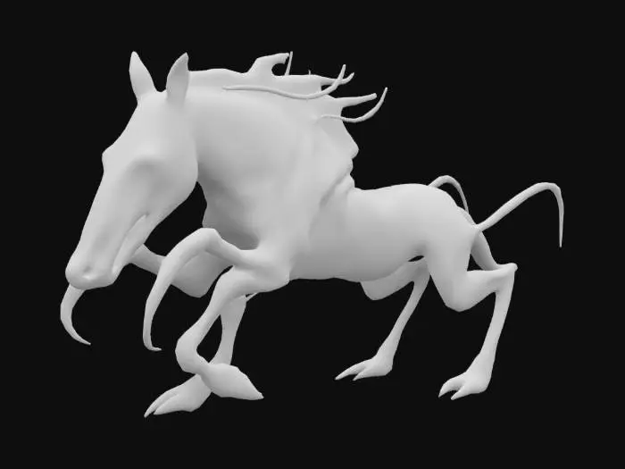 3D model for Centipede horse merged together,
radial coloring, grim dark fantasy
