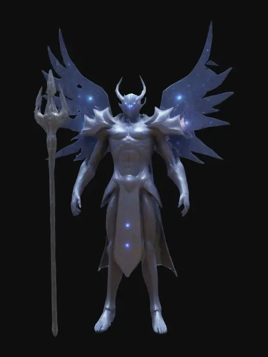 3D model for Humanoid sentinel of void, fyzical representation and vizualization of neutron star in warrior form, the demigod of space and time. Lord of all living, Highly Detailed