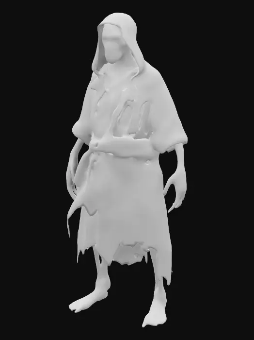 3D model for A humanoid skeletal tyrant with dirty gold color rugged clothes he has human decayed face. 