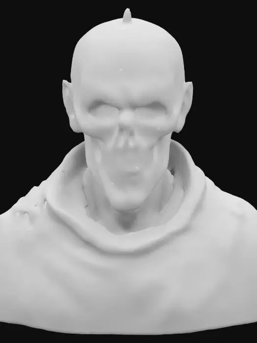 3D model for A humanoid skeletal tyrant with dirty gold color rugged clothes he has human decayed face. 
