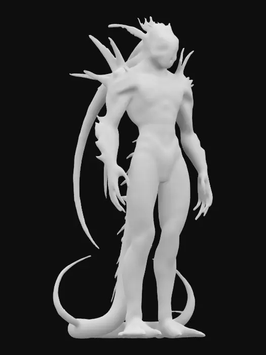 3D model for Humanoid sentinel representing abyssal serpent, vivid colors, highly detailed,