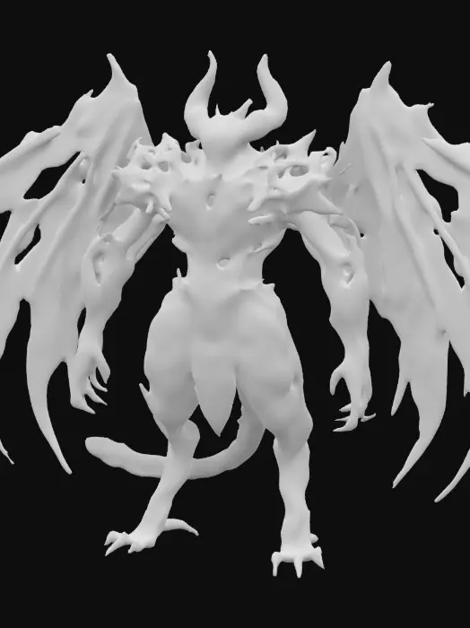 3D model for “A towering bioluminescent creature with crystalline armor plates and glowing veins pulsing with energy. Its elongated limbs end in razor-sharp claws, and its multiple eyes shift colors as it scans its alien surroundings. Guardian of ethereal gates