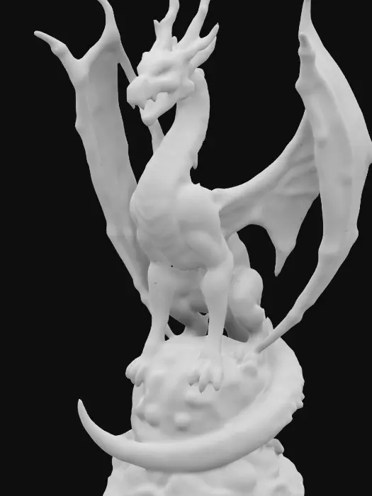 3D model for A monumental stone scalpture of dragon with four seraphim wings, long neck, represents fury briar 