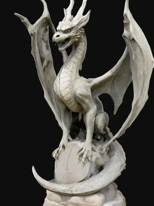3D model for A monumental stone scalpture of dragon with four seraphim wings, long neck, represents fury briar 