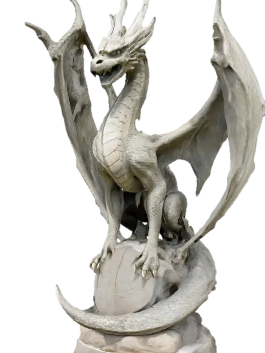 A monumental stone scalpture of dragon with four seraphim wings, long neck, represents fury briar - Art 的 AI 生成 3D 模型