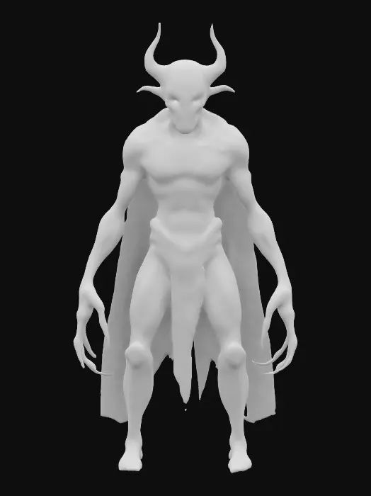 3D model for A towering, otherworldly being with translucent, semi-biomechanical skin that reveals a network of glowing veins and dark, shifting shadows within. Its elongated skull is adorned with intricate, ancient runes that pulse with eerie energy. Sharp, obsidian-like claws extend from its fingers, crackling with a mix of eldritch magic. A flowing, tattered cloak of living darkness. Its glowing, abyssal eyes pierce through the void,