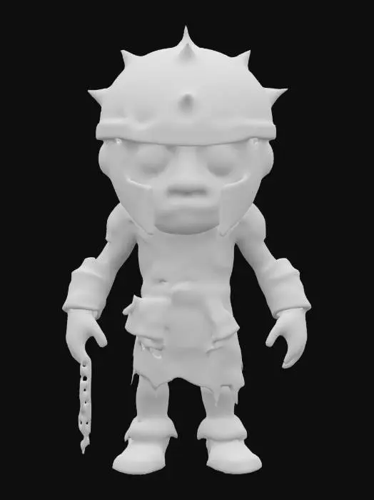 3D model for A medieval prisoner with metalic sphere like helmet, the helmet has small holes, spikes coming out of the helmet.  