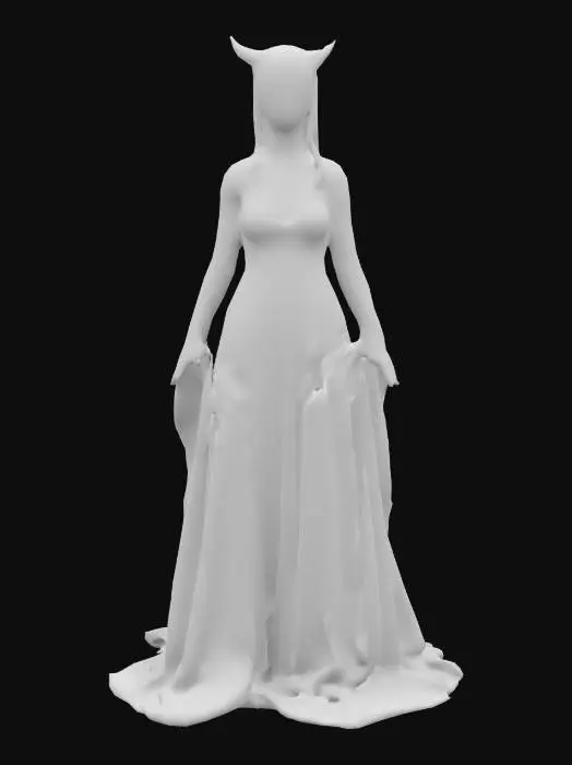 3D model for dark fantasy white lady with dreamy vibe style with sheer of gothic style