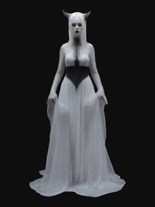 3D model for dark fantasy white lady with dreamy vibe style with sheer of gothic style