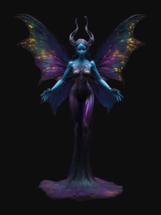 3D model for four-armed shimmering fairy of darkness, vivid darker vibrant colors, the darkness bringer