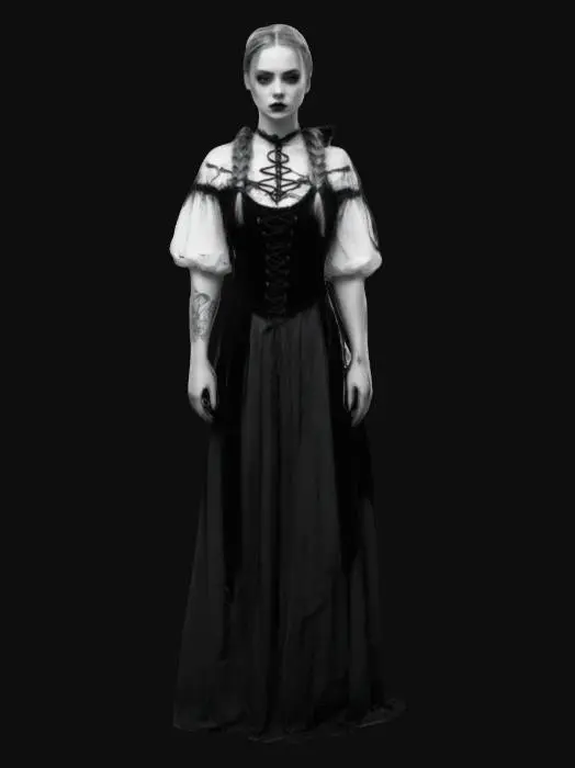 3D model for Beautiful hot full body of tall female character, black and white renesance/gothic dress, braided hair, renesance/gothic style #women#