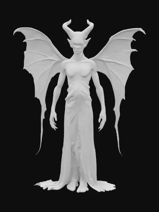 3D model for Male fairy, looking grotesque with spectral vainy wings, tattered half robe, scary look,, #game figure#