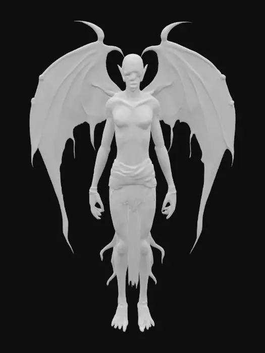 3D model for Male fairy, looking grotesque with spectral vainy wings, decaying rotting skin, dirty tattered half robe, scary look,, #game figure#