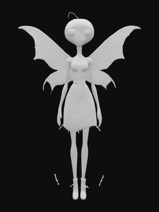 3D model for #fairy#, Burtonesque style isnpired, with gothic elements, Tim Burton ispired style, fairy of shimmering darknes