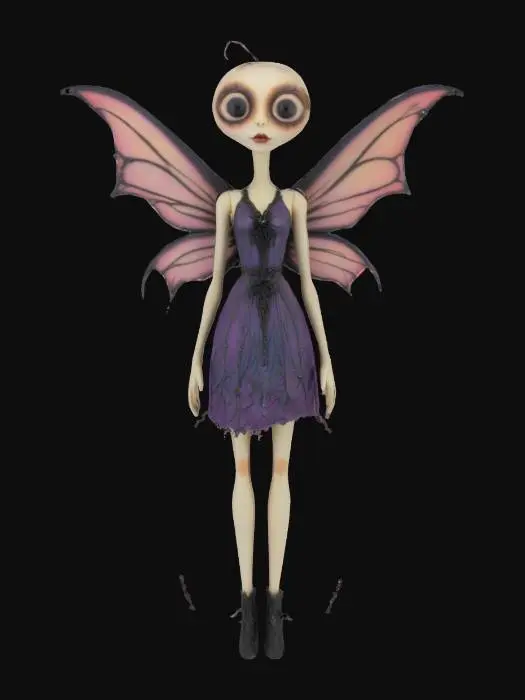 3D model for #fairy#, Burtonesque style isnpired, with gothic elements, Tim Burton ispired style, fairy of shimmering darknes