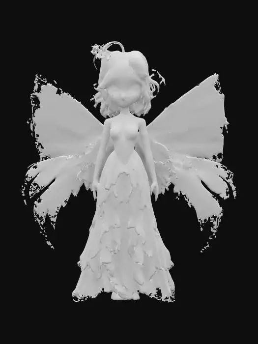 3D model for #fairy#, Burtonesque style isnpired, with gothic elements, Tim Burton ispired style, fairy of shimmering darknes