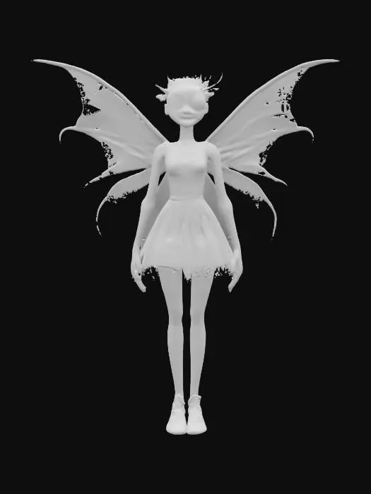 3D model for #fairy#, Burtonesque style isnpired, with gothic elements, Tim Burton ispired style, spooky.