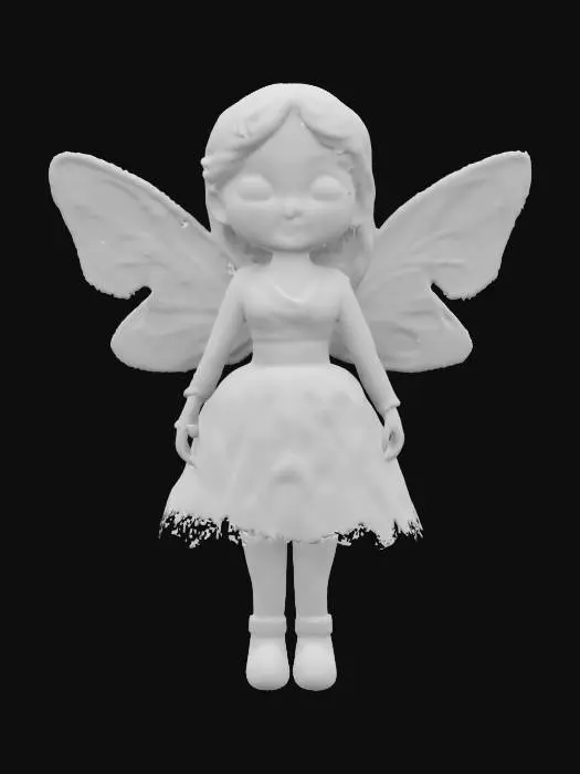 3D model for #fairy#, yarn doll style, melancholic saturated color palette.