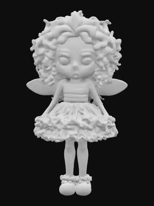 3D model for #fairy#, yarn doll fairy, melancholic saturated color palette.