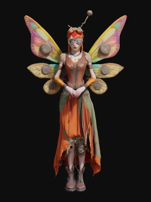 3D model for Steampunk , #fairy# in vivid color palette, with steampunk mechanical renesance dress, surreal creative,