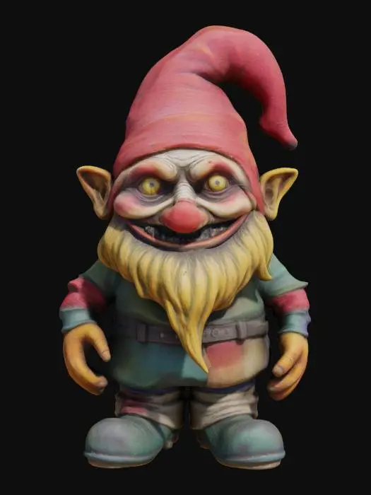 3D model for Creepy horrific looking , #garden# gnom, creepy wide smile and creepy eyes, vivid funny and creepy colors at the same time.