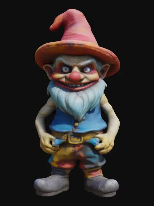 3D model for Creepy horrific looking , #garden# gnom, creepy wide smile and creepy eyes, vivid funny and creepy colors at the same time.