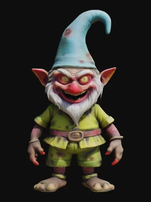 3D model for Creepy horrific looking , #garden# gnom, creepy wide smile and creepy eyes, vivid funny and creepy colors at the same time.