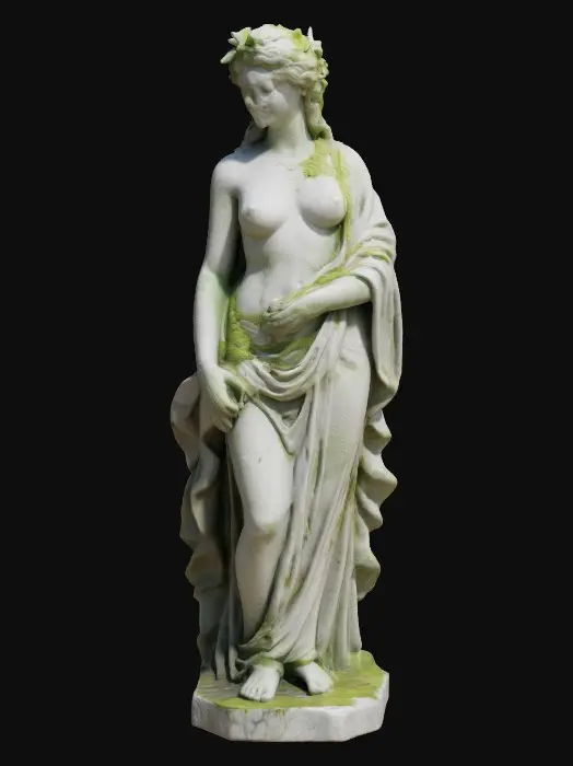 3D model for #garden# marble statue, goddess of abundance and nature, random pose,
Covered in slight moss, cracks 