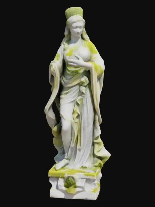 3D model for #garden# marble statue, goddess of abundance and nature, random pose,
Covered in slight moss, cracks 
