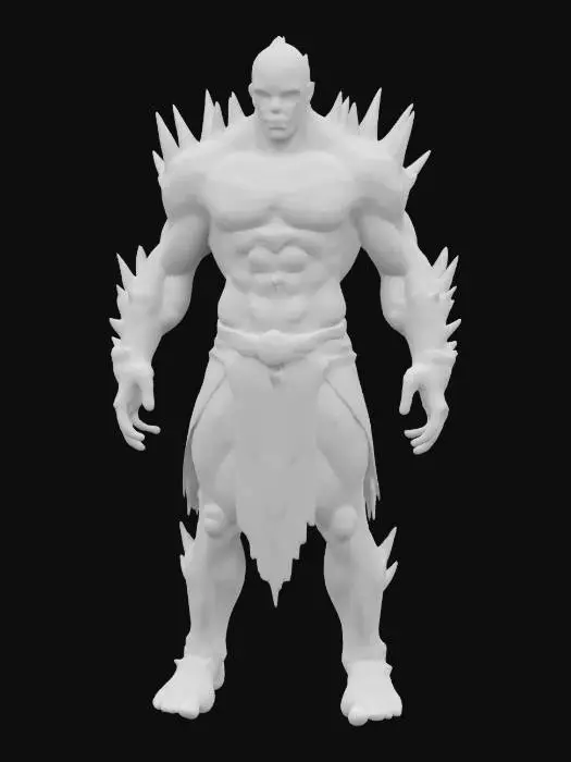 3D model for a subterranean gladiator. His skin is bioluminescent, patterned like rare minerals. Wears tight, chiseled armor made from crystal shards and molten stone, fused into his flesh. His eyes reflect seismic vibrations.