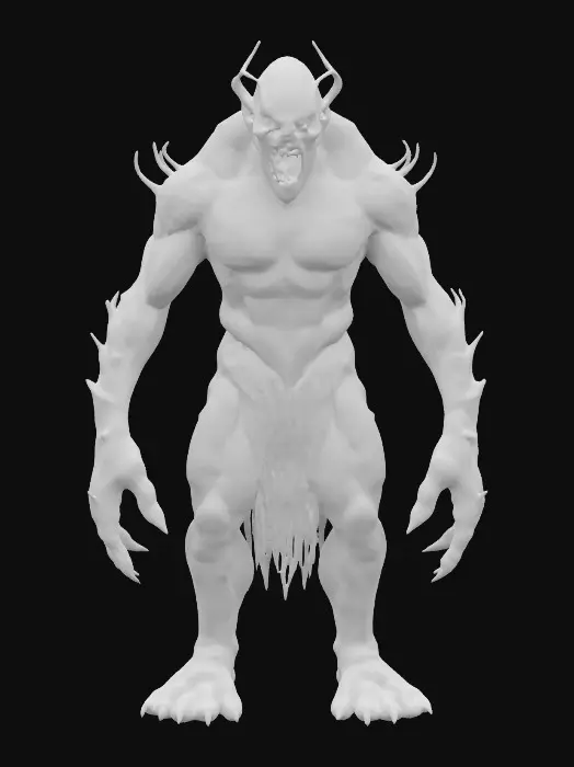 3D model for #garden# ancient stone Jade magmatic golem monster with talons and fangs, simplified abstract agony.