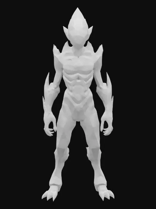 3D model for a crystalline wanderer formed in the heart of a living mountain. Its body is composed of jagged gem-like shards, glowing softly from within. No cloak or cape—its form is adorned only with naturally grown mineral patterns and embedded ores. Limbs are angular yet graceful, eyes shimmer with ancient memory.