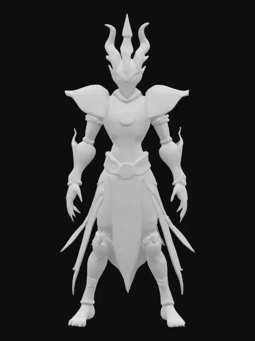 3D model for an ancient glass warrior. Its body is sculpted from stained glass and obsidian, each shard etched with forgotten symbols. exposed joints, glowing cores, and reflective plates shifting color with emotion. Fingers taper into sharp crystal tips. Eyes are hollow yet shine with inner light. Its footsteps chime softly. create a being both fragile and deadly.