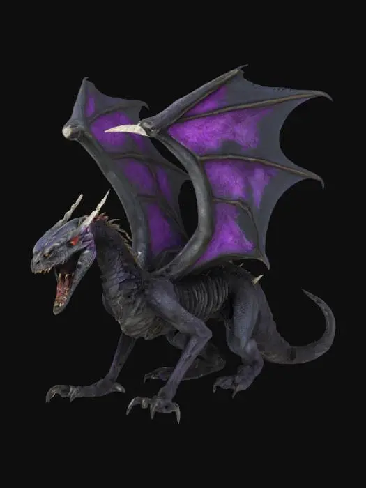 3D model for Undead demon dragon with fur on his back and scales, feather wings. Decaying, he has sharp claws and opened mouth with full of fangs as he roars. He is called the Undead demon dread.