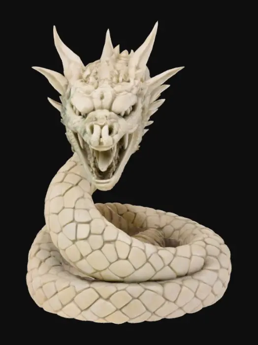 3D model for A stone sculpture of knoted great serpent with opened mouth having two fangs 