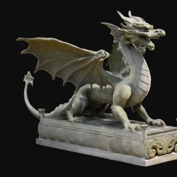 3D model for A monumental stone scalpture of dragon with four seraphim wings, long neck, represents fury briar 