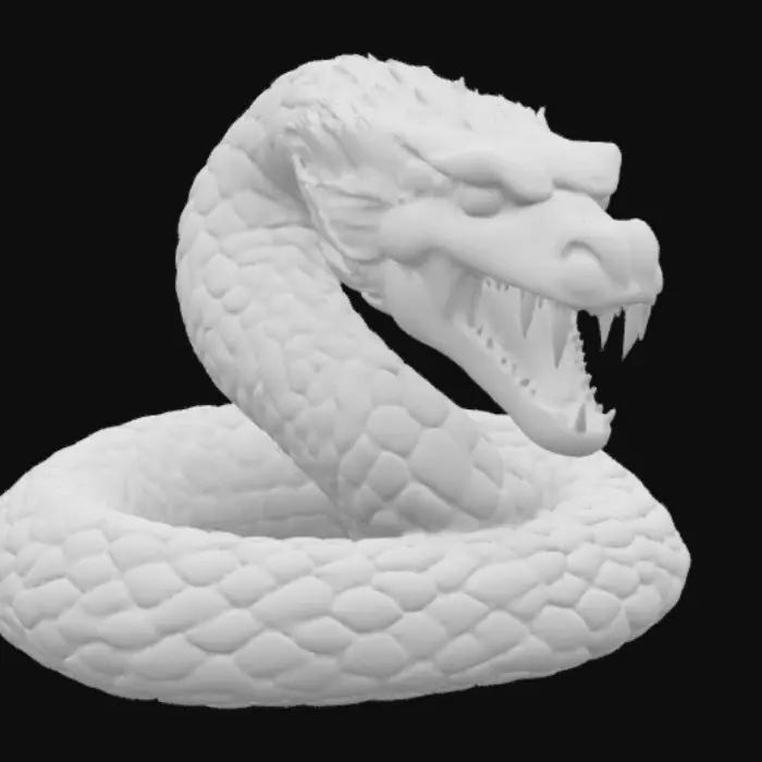 3D model for A stone sculpture of knoted great serpent with opened mouth having two fangs 
