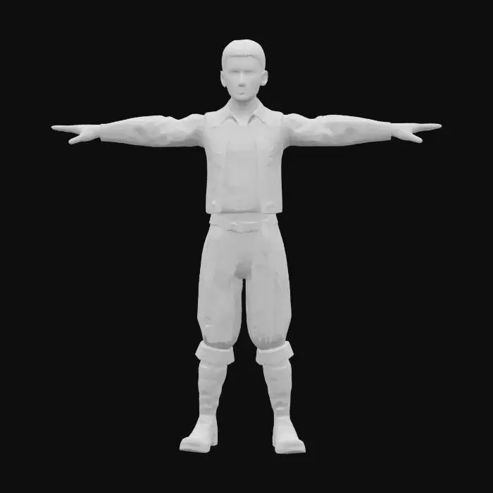 3D model for a proud figure in T-pose, wearing a richly embroidered traditional kroj. The shirt is crisp white with intricate red and blue stitching. A dark vest fitted snugly, decorated with delicate floral motifs. Trousers are tucked into worn leather boots. Around the waist, a wide, colorful sash flutters slightly. The face is youthful but marked by history, with kind eyes. The style is painterly realism, capturing the soul of rural Czech tradition in warm tones, #AroundTheWorld#