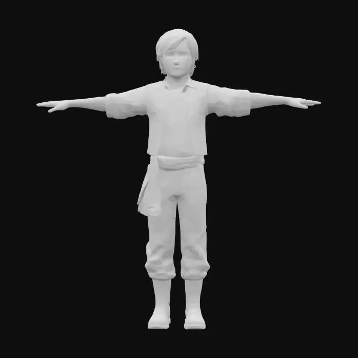 3D model for a proud figure in T-pose, wearing a richly embroidered traditional kroj. The shirt is crisp white with intricate red and blue stitching. A dark vest fitted snugly, decorated with delicate floral motifs. Trousers are tucked into worn leather boots. Around the waist, a wide, colorful sash flutters slightly. The face is youthful but marked by history, with kind eyes. The style is painterly realism, capturing the soul of rural Czech tradition in warm tones, #AroundTheWorld#