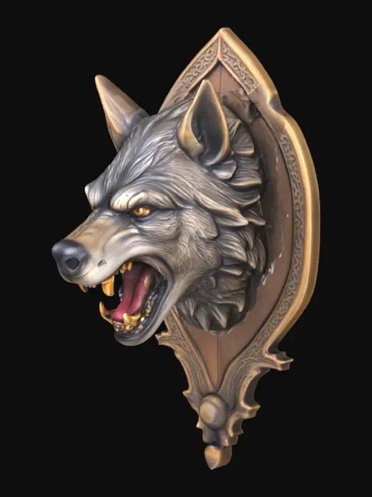 3D model for medieval style angry wolf wall mount
