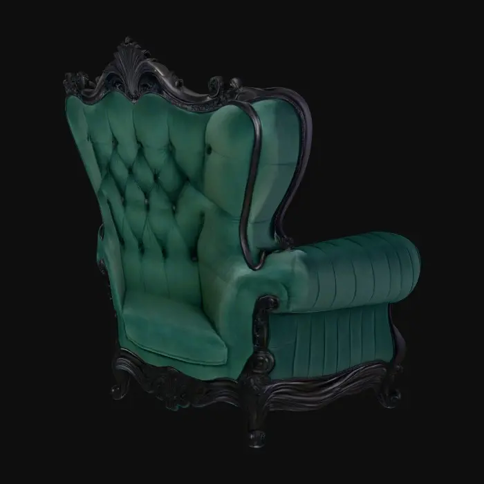 3D model for oversized funky gothic plush wingback chair