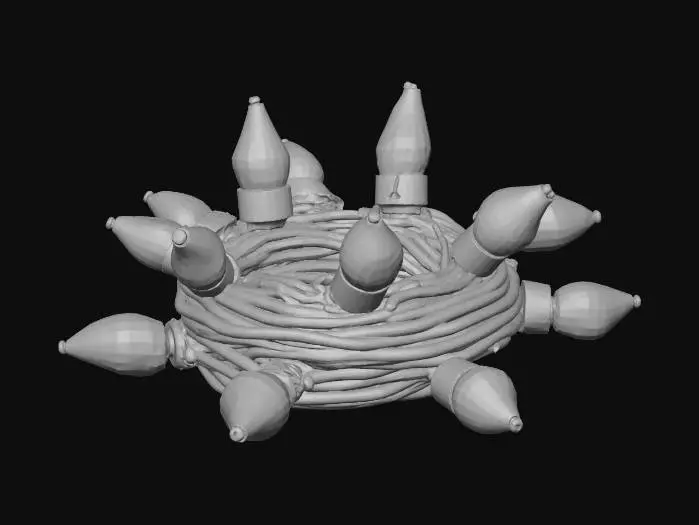 3D model for a festive string light bundle, thick cable, large warm bulbs, some bulbs frosted with snow, a few tiny icicles hanging, neatly coiled ends, cozy stylized diorama, hand-painted look, soft rounded shapes, clean game-ready topology, high quality PBR materials, subtle wear, warm emissive lights, centered single object, 3D printable-friendly thickness
, #Christmas2025#