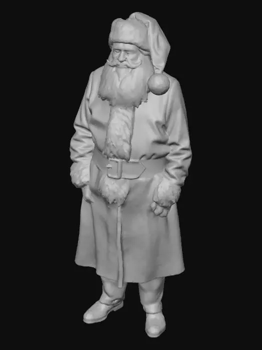 3D model for A highly detailed, photorealistic character portrait of Santa Claus. Features a voluminous, fibrous white beard and hair with individually modeled strands. His face shows deep laugh lines, realistic skin pores, rosy cheeks, and a warm, jovial expression with a twinkle in his detailed blue eyes. He wears a heavy, deep red velvet suit with thick, fluffy white faux fur trim showing realistic fiber texture, and a wide worn black leather belt with an oxidized brass buckle. He is holding a rustic wooden pipe. Cinematic warm portrait lighting, subsurface skin scattering, 8k resolution, hyper-detailed character design., #Christmas2025#