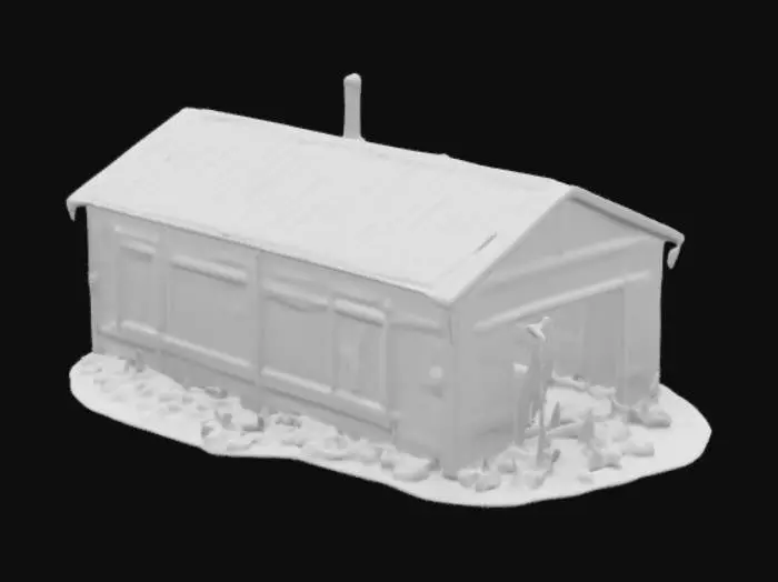 3D model for Erstelle einen futuristische nindustriellen Schuppen im Maßstab für 28mm Tabletop. Er hat deutliche Spuren von Rost und reichlich Dellen. Ist an vielen Stellen schon kaputt. 
Die Fensterscheiben teilweise eingeschlagen
Der Boden ist ebenfalls an einigen stellen Kaputt. Ein Rohr kommt aus einer Seitenwand und macht eine 90° Biegung zum Boden. 

Er soll für den 3D DRUCK OPTIMIERT SEIN. Print in Place
