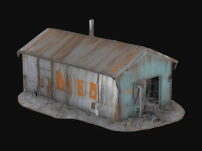 3D model for Erstelle einen futuristische nindustriellen Schuppen im Maßstab für 28mm Tabletop. Er hat deutliche Spuren von Rost und reichlich Dellen. Ist an vielen Stellen schon kaputt. 
Die Fensterscheiben teilweise eingeschlagen
Der Boden ist ebenfalls an einigen stellen Kaputt. Ein Rohr kommt aus einer Seitenwand und macht eine 90° Biegung zum Boden. 

Er soll für den 3D DRUCK OPTIMIERT SEIN. Print in Place
