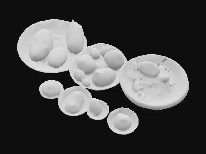 3D model for A banquet table set with lavish and delicious food inspired by Ghibli Studios food items.