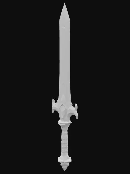 3D model for A legendary shimmering sword polished and high definition in a World of Warcraft style with a bejeweled hilt and angelic motifs.