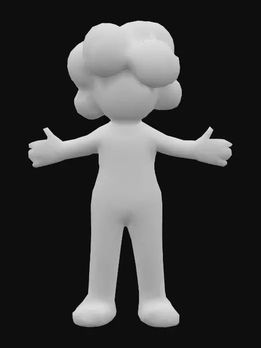 3D model for A monochome cloud like humanoid character in an A pose the character is very simple and has cartoon like features.