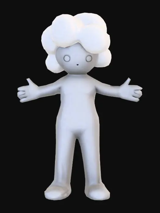 3D model for A monochome cloud like humanoid character in an A pose the character is very simple and has cartoon like features.