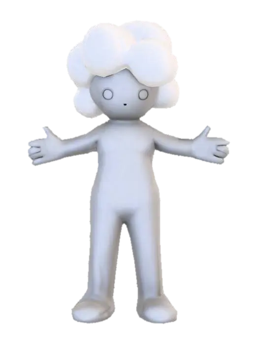 A monochome cloud like humanoid character in an A pose the character is very simple… - Blank 3D model, vytvořený pomocí AI